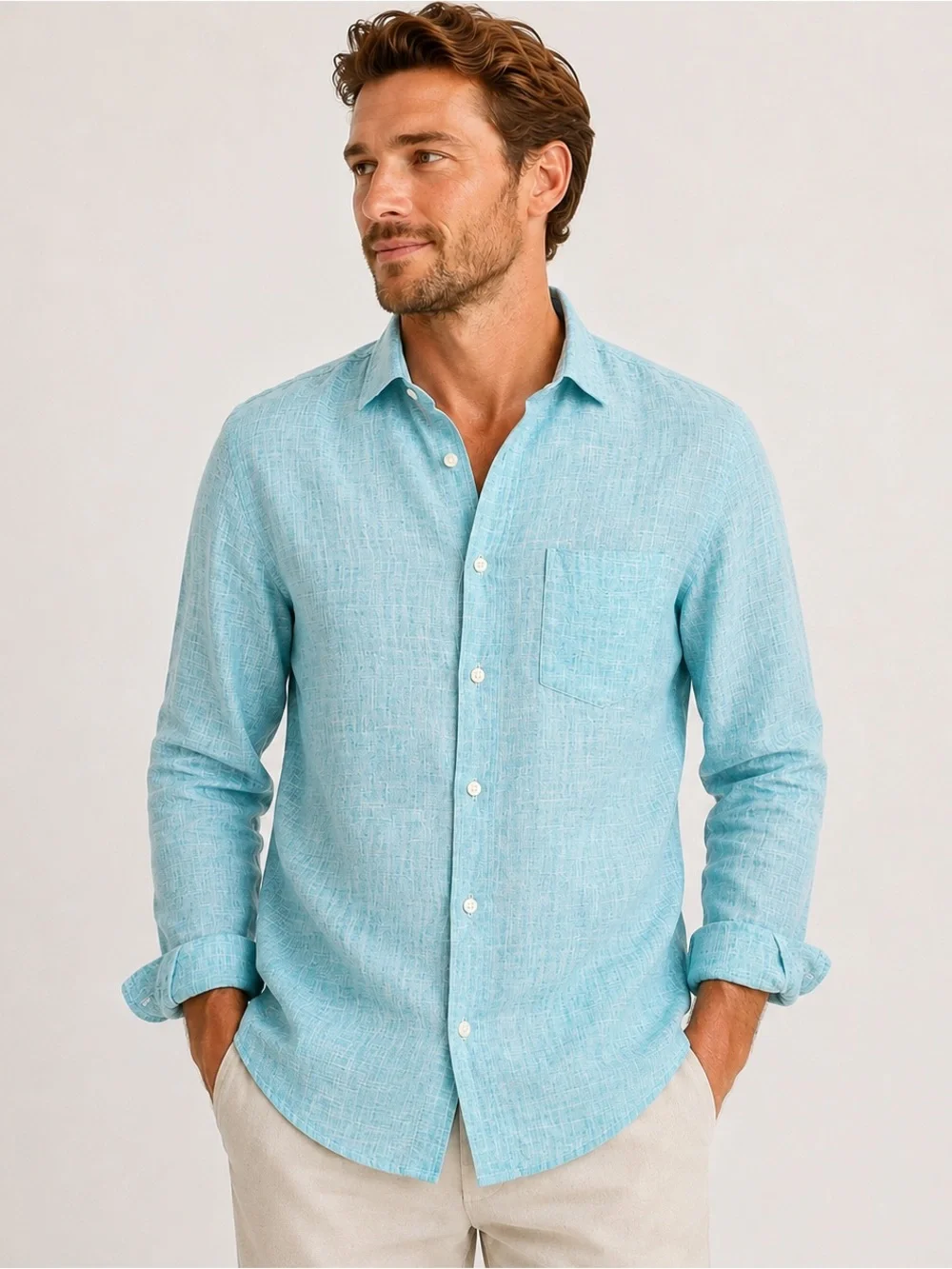 J.Crew Slim Linen Button Front Shirt Men's M Tall Blue Long Sleeve Lightweight